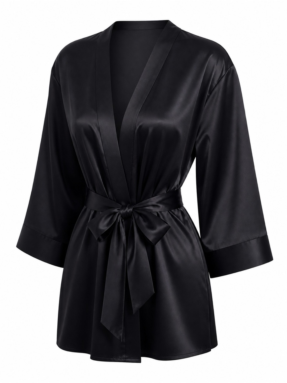 ThirdLove Black Satin Kimono Robe NWT One Size Short Wrap